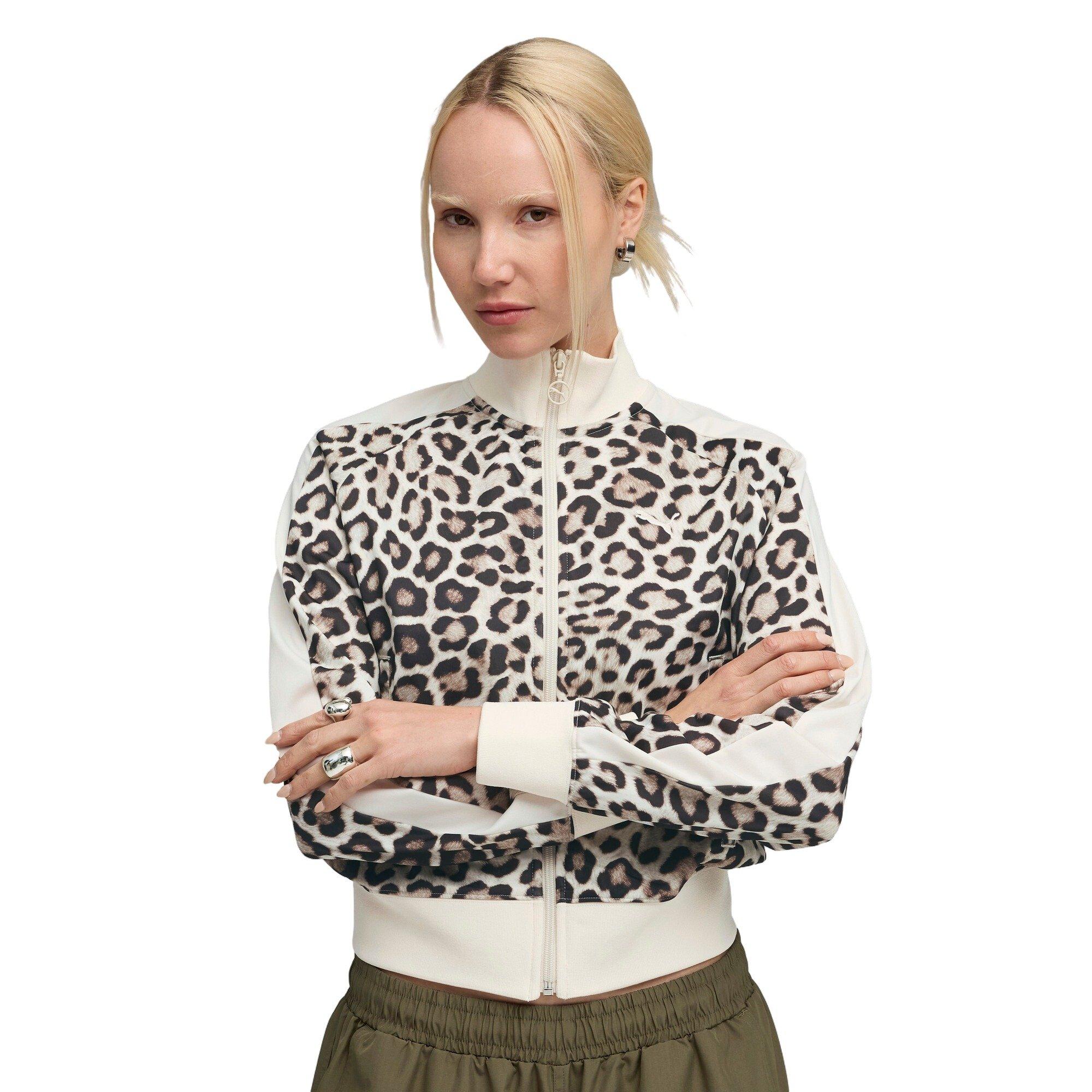 PUMA Women's T7 LEO LUX All-Over Print Short Track Jacket - White/Brown - WHITE/BROWN